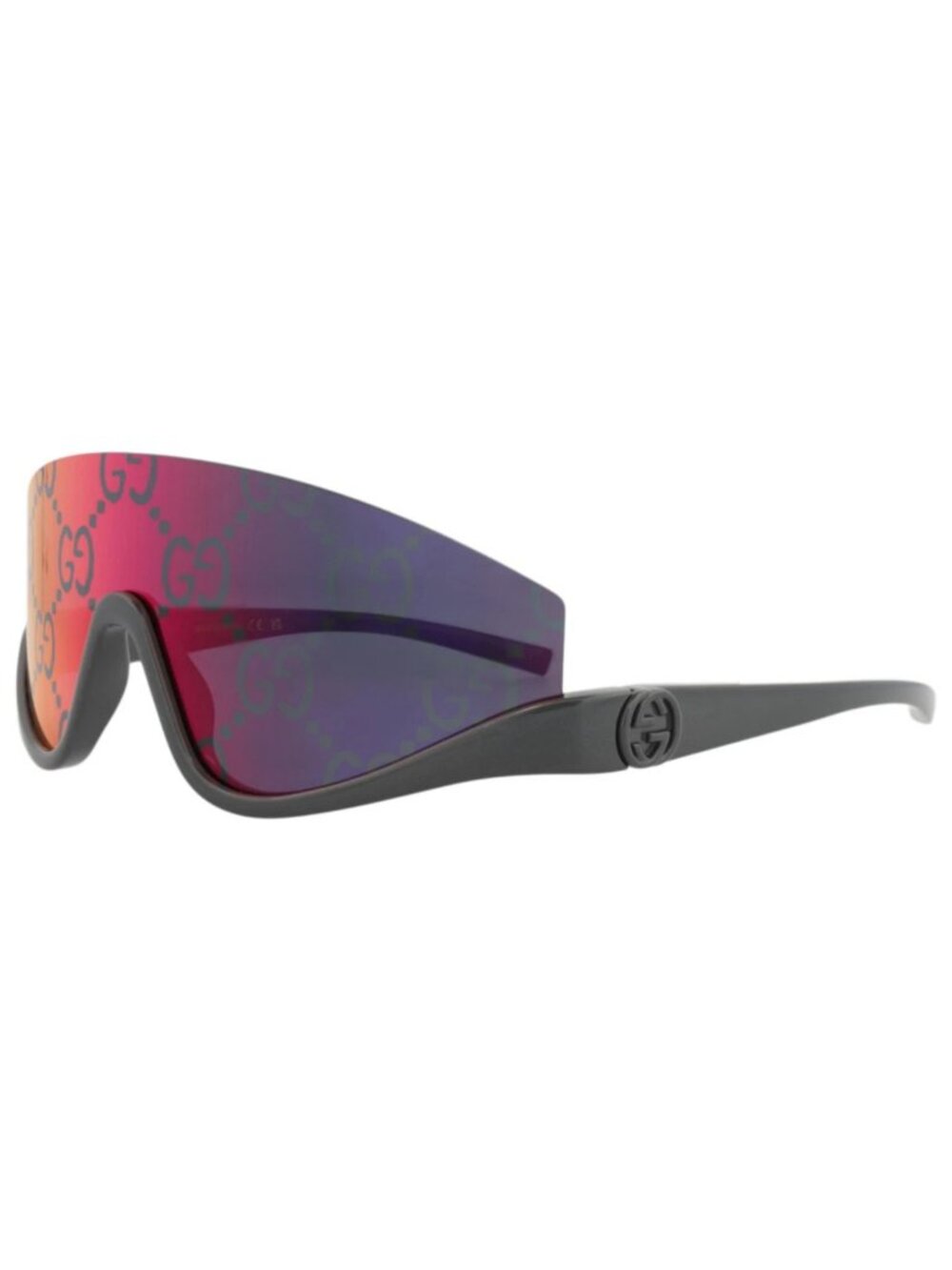 New Gucci Women's Sunglasses Shield Wrap Injection Frame Grey Grey Red